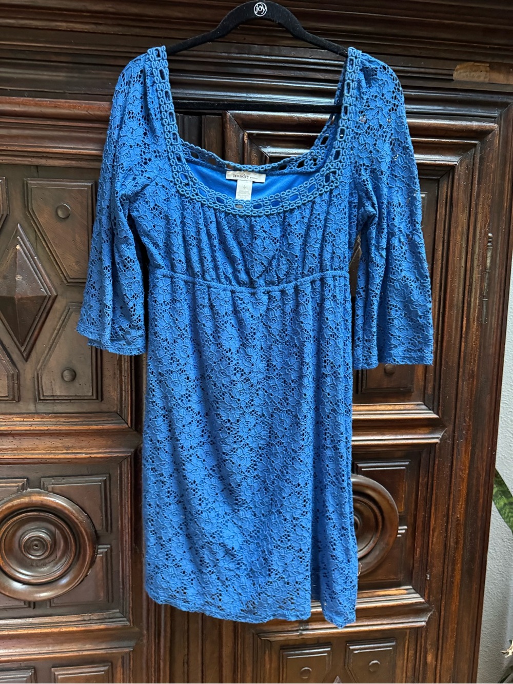 Laundry by Design Royal Blue Lace Scoop-Neck Long Sleeve Dress